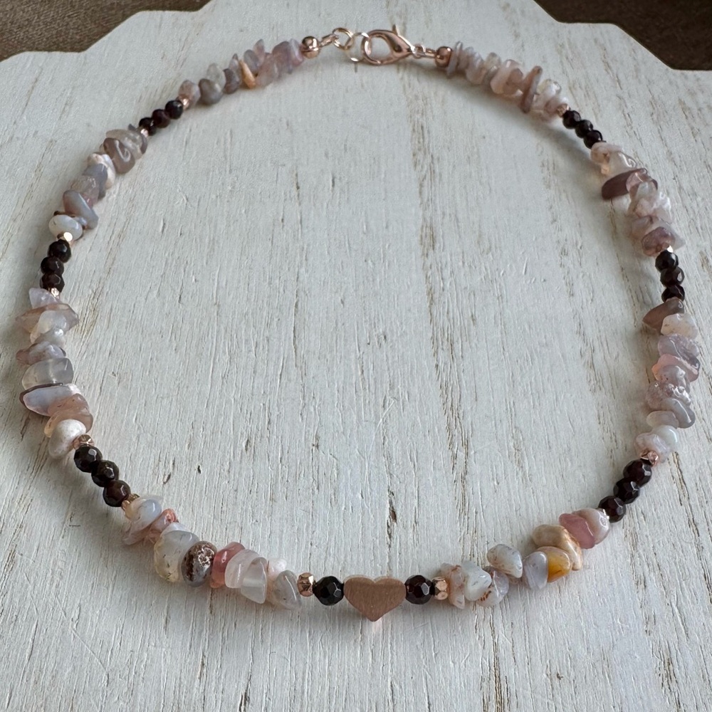16” Botswana Agate and Garnet Choker Necklace